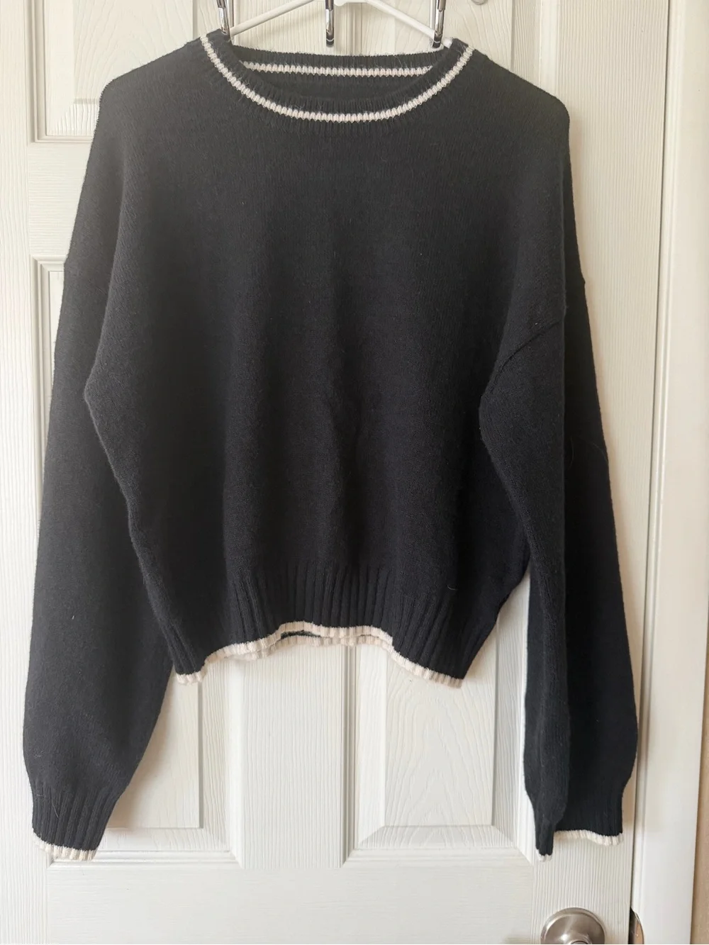 Cider Black Crewneck Sweater with Cream Contrast Trim